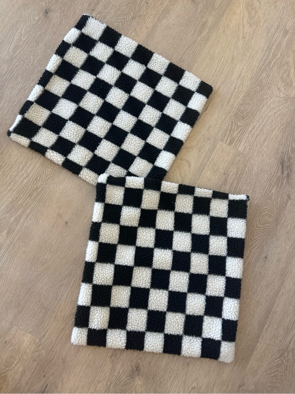 18x18 Black and White Checkered Sherpa Pillow Covers (Set of 2)